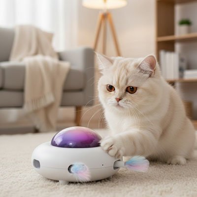 Jouet chat interactif | OVNI avec plume - Chatjouets